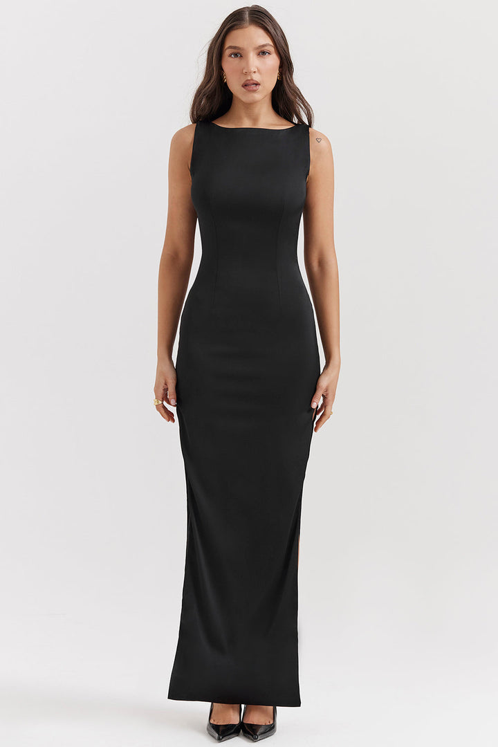 Women's Minimal Black Sleeveless Evening Gown