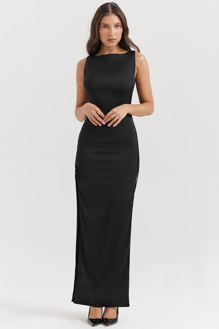 Women's Minimal Black Sleeveless Evening Gown