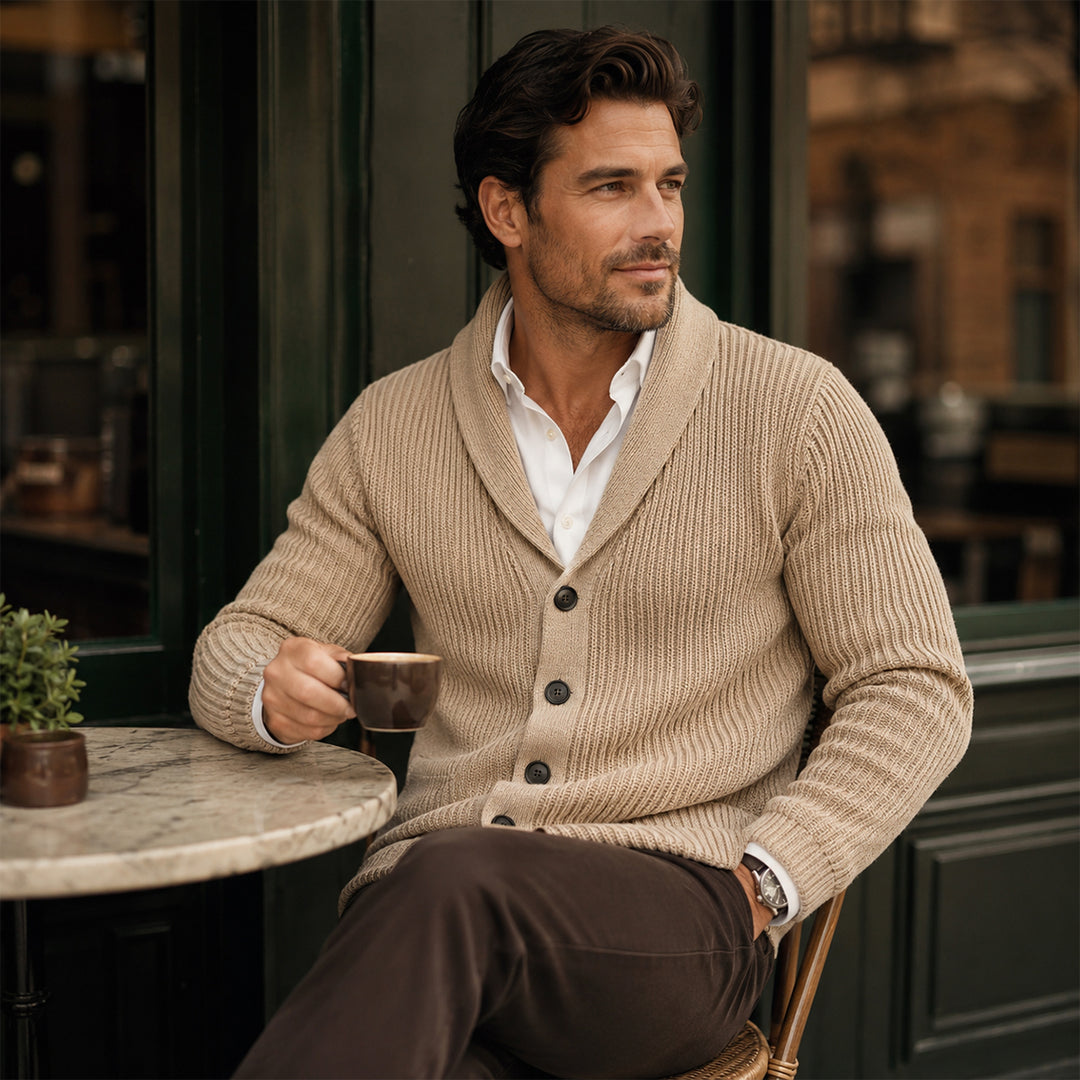 The Bardolino Men's Shawl Collar Knit Button Up Wool Cardigan