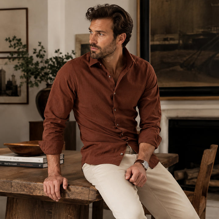 The Lucca Alta Men’s Cotton Business Casual Corduroy Shirt