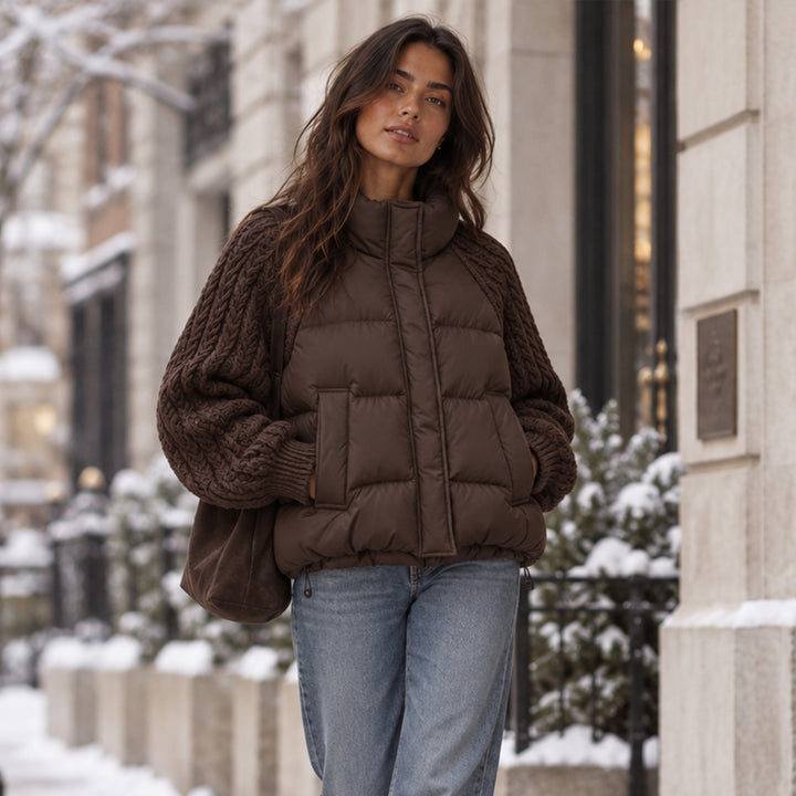 Women's Cable Knit Sleeve Puffer Jacket