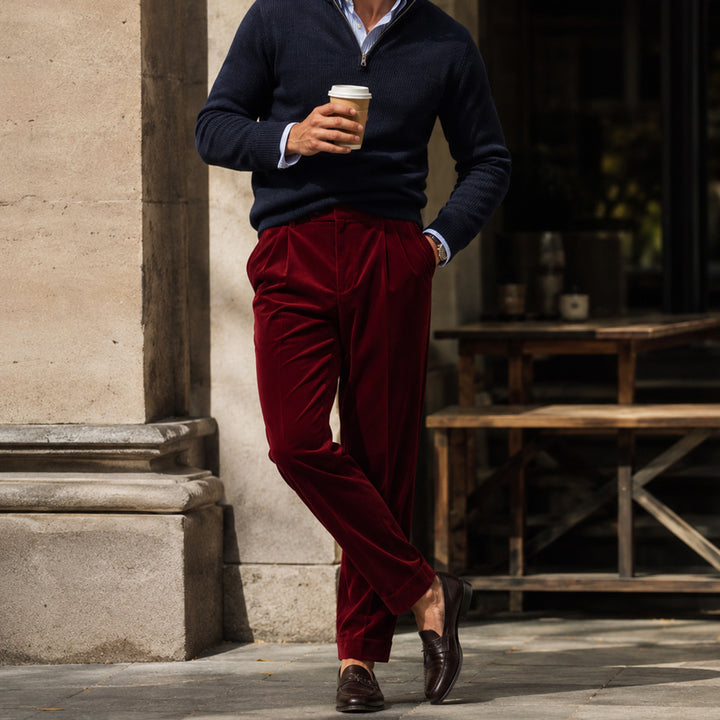 The Garda Porto Men’s Solid Color Velvet Straight Fit Pants