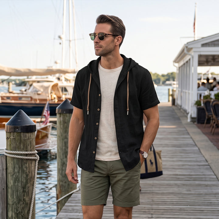 The Glenrock Men’s Cotton Linen Hooded Drawstring Casual Top
