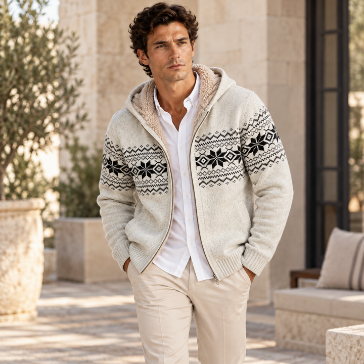 The Porto Azzurro Men’s Knit Zip Up Jacket with Nordic Pattern