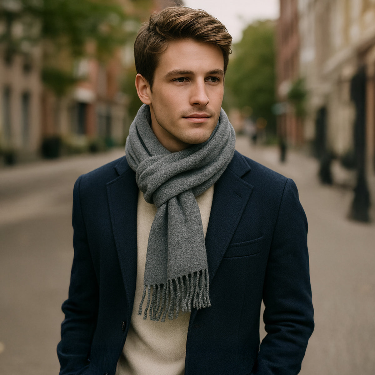 The Rive Gauche Cashmere Merino Scarf for Men - Gray