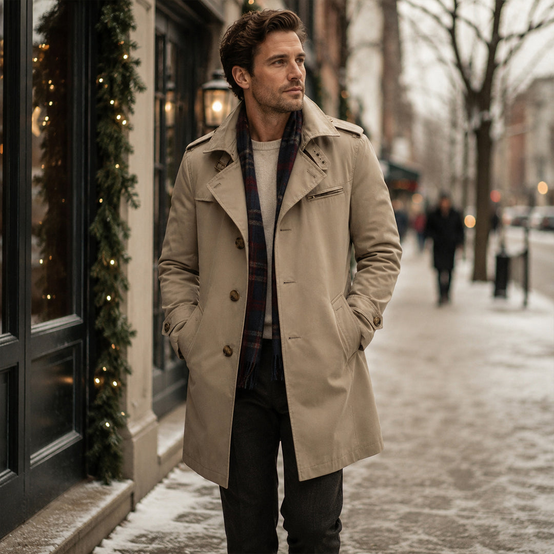 The Riomaggiore Men's Slim Notched Collar Single Breasted Trench Coat