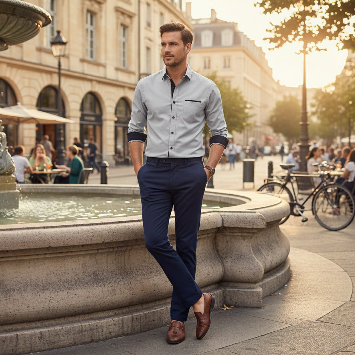 The Gorizia Men’s Trendy Contrast Trim Button Up Shirt