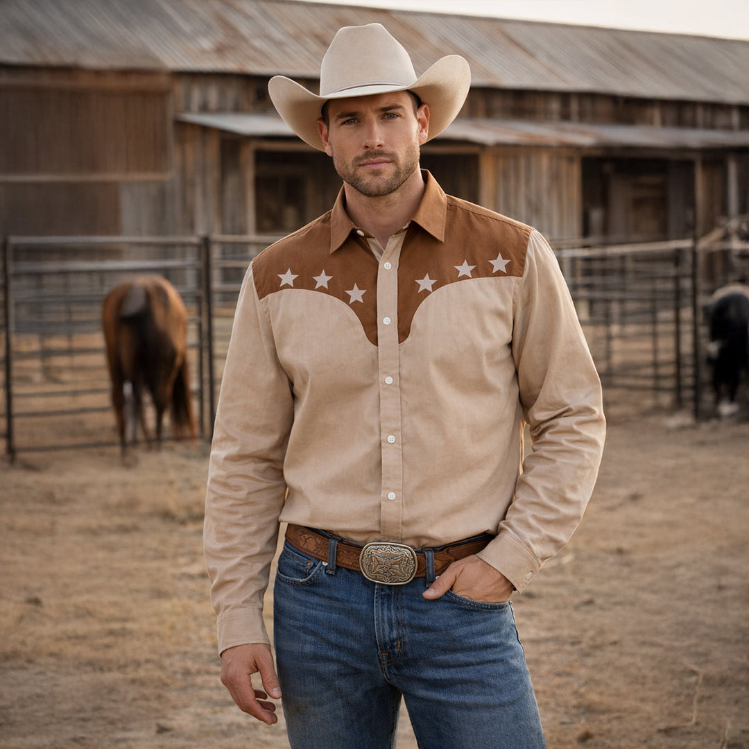 The Linfield Men’s Two Tone Patchwork Western Trendy Denim Shirt