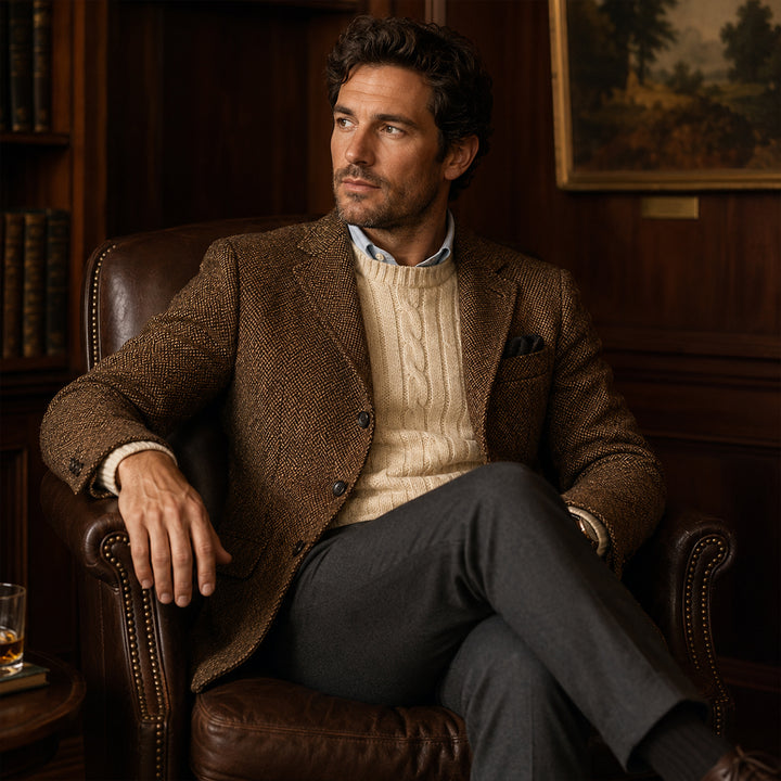 The Dolomiti Men's TweedSingle Breasted Business Blazer Suit - Dark Brown