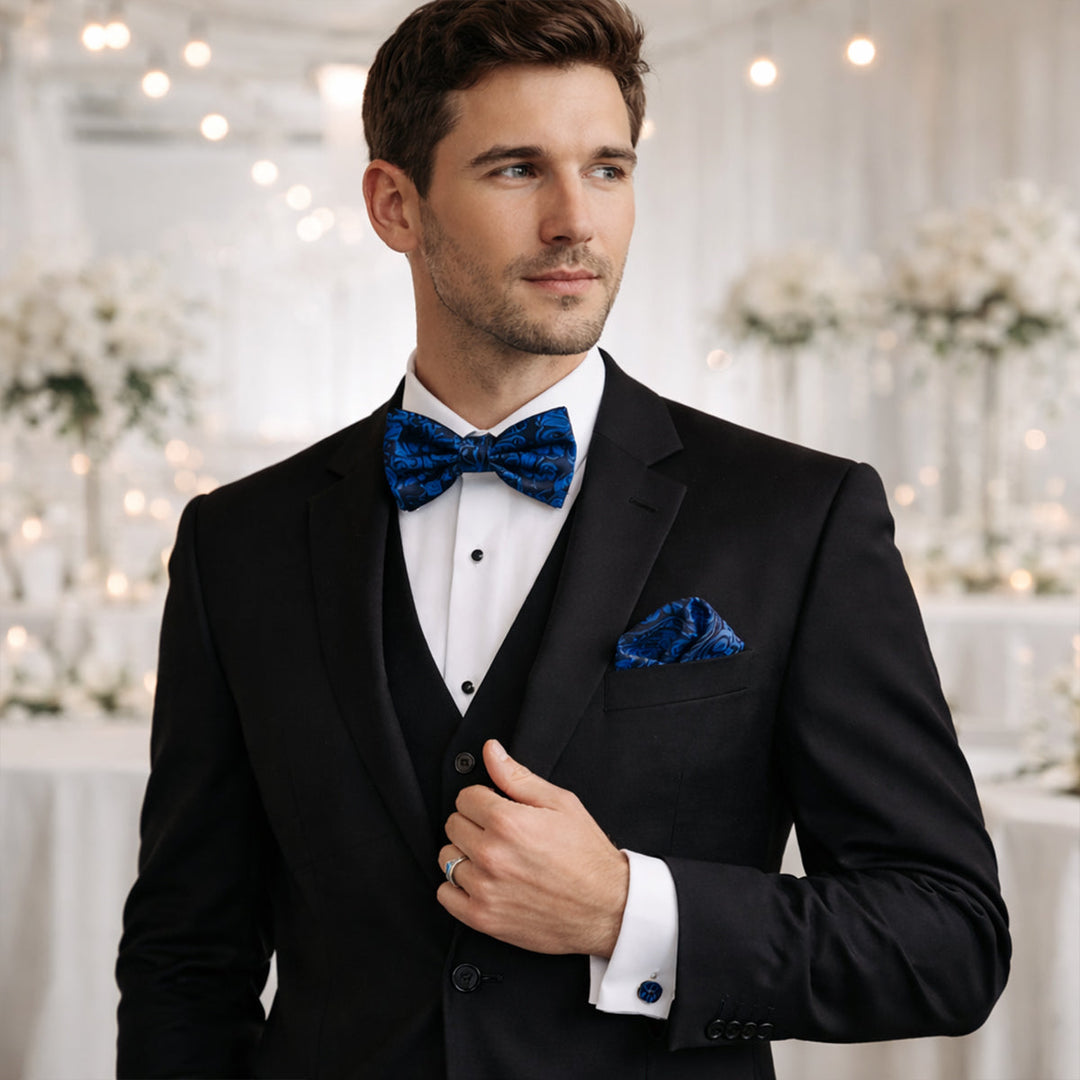 The Ashbury Men’s Bow Tie with Pocket Square & Cufflinks Set – Royal Blue