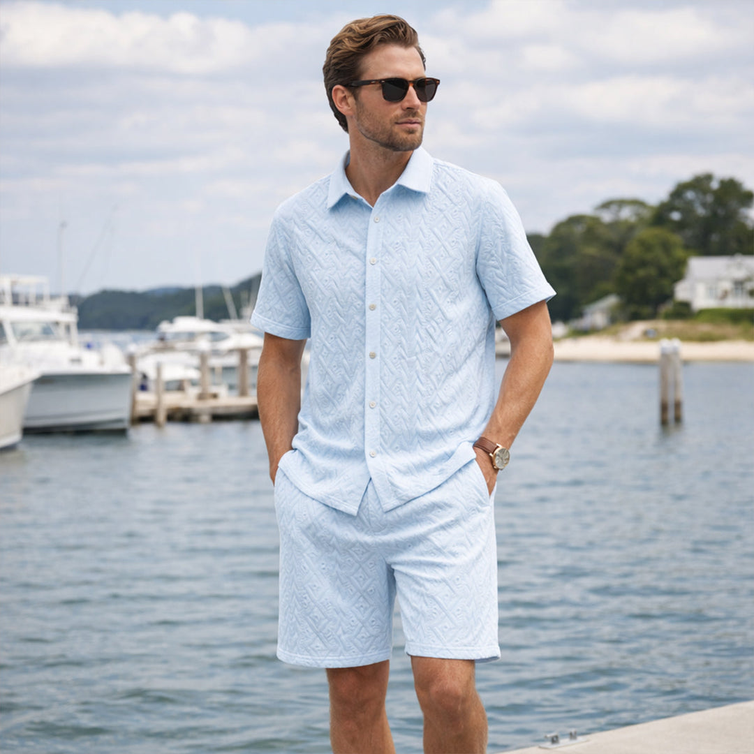 The Cedar Ridge Park Men’s Textured Trendy Summer Set – Shirt & Shorts Set