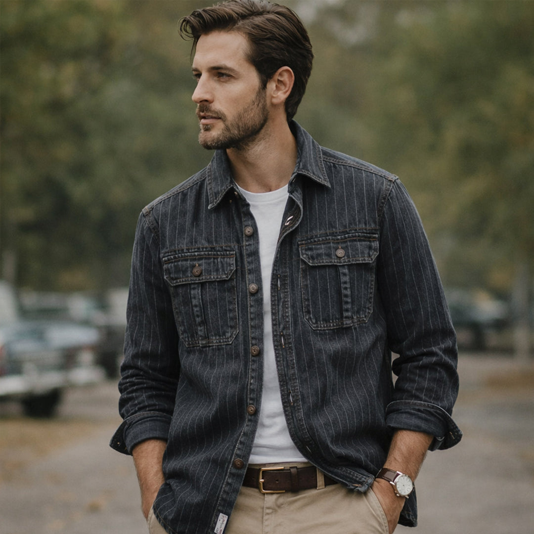 The Ridgecrest Hill Men’s Vintage Striped Denim Shirt