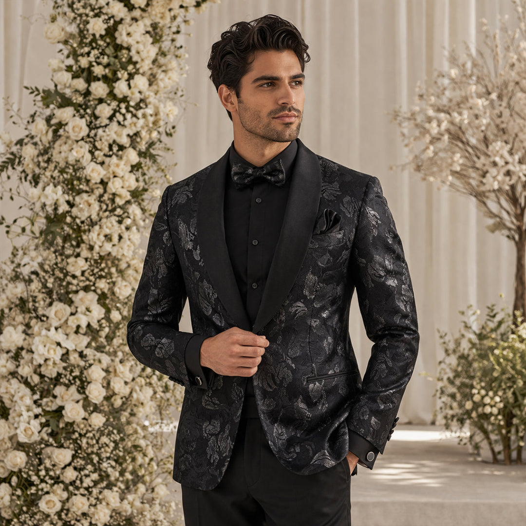 The Ashbury Men’s Bow Tie with Pocket Square & Cufflinks Set – Black Paisley