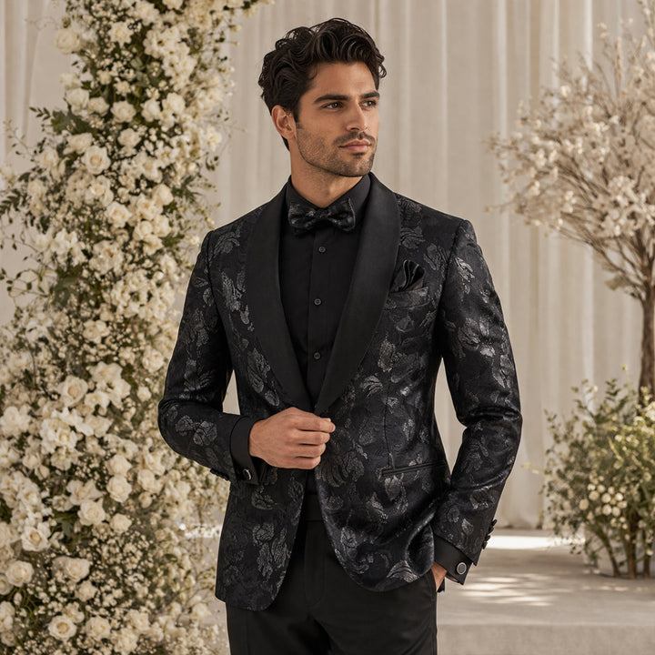 The Ashbury Men’s Bow Tie with Pocket Square & Cufflinks Set – Black Paisley
