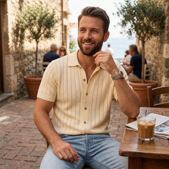 The Trapani Men’s Casual Knit Button Down Polo Shirt