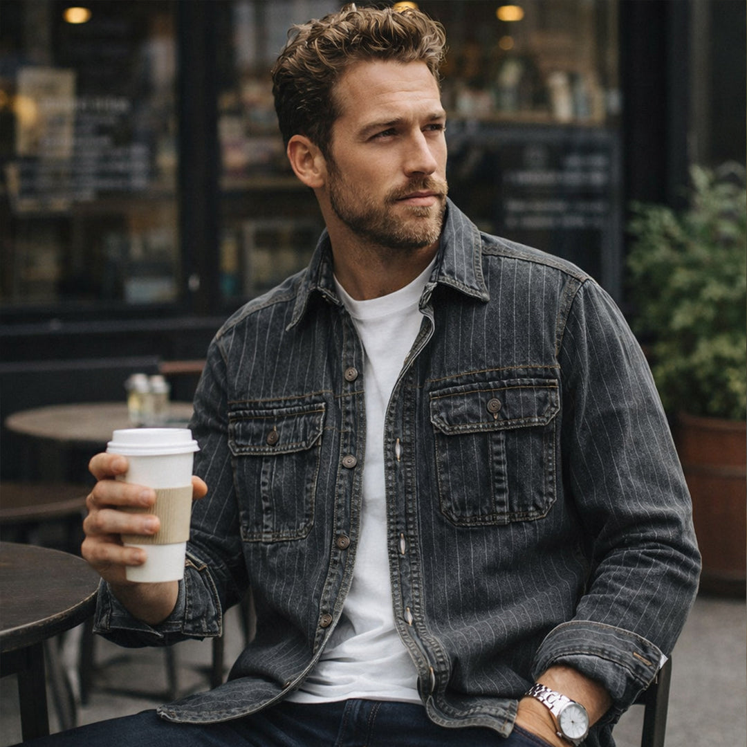 The Ridgecrest Hill Men’s Vintage Striped Denim Shirt