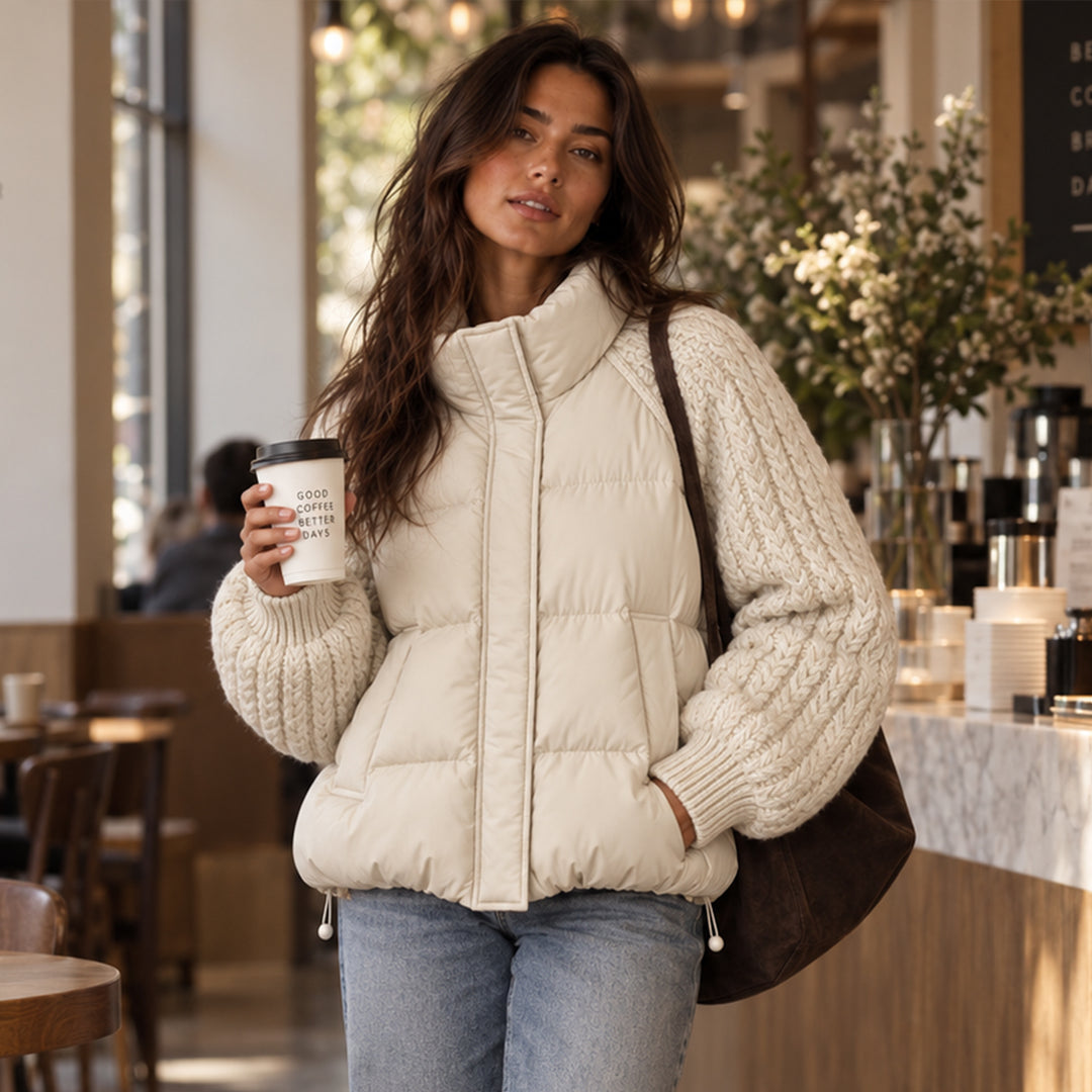Women's Cable Knit Sleeve Puffer Jacket
