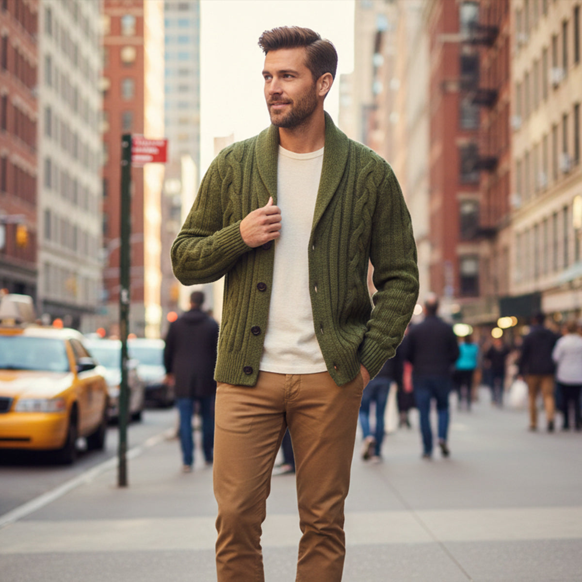 The Florence Men’s Winter Button Up Cable Knit Shawl Collar Cardigan