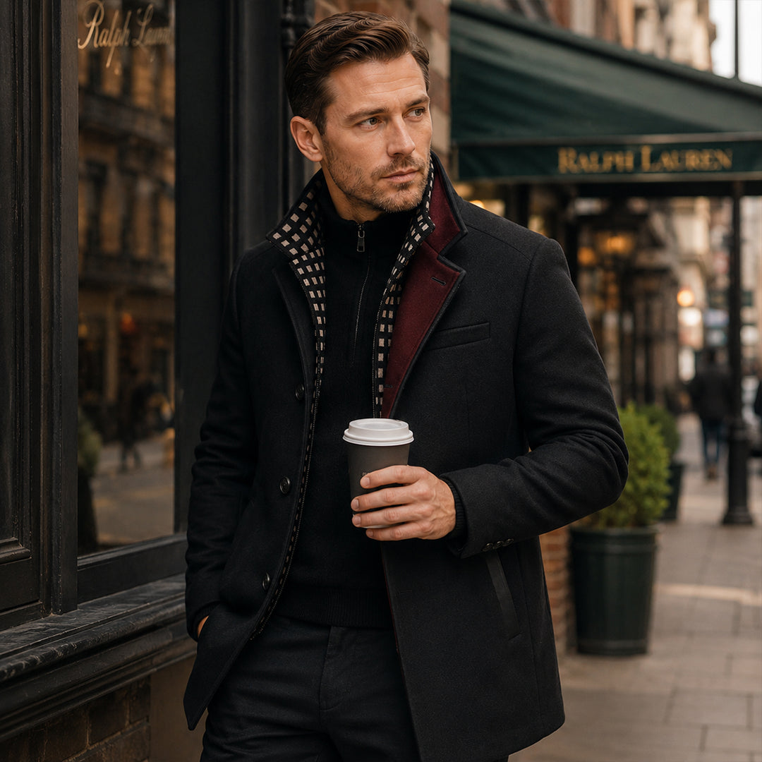 The Blenheim Men's Smart Casual Wool Trench Coat with Stand Collar