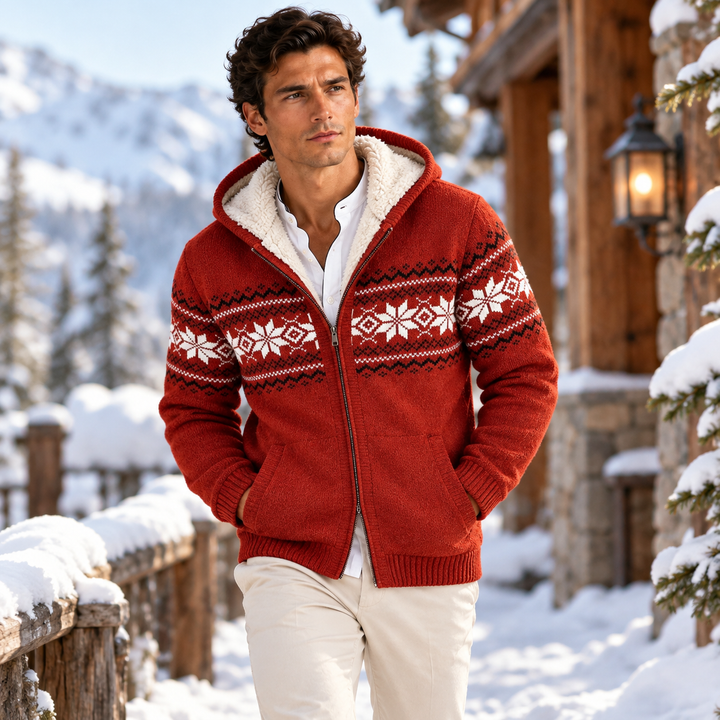 The Porto Azzurro Men’s Knit Zip Up Jacket with Nordic Pattern