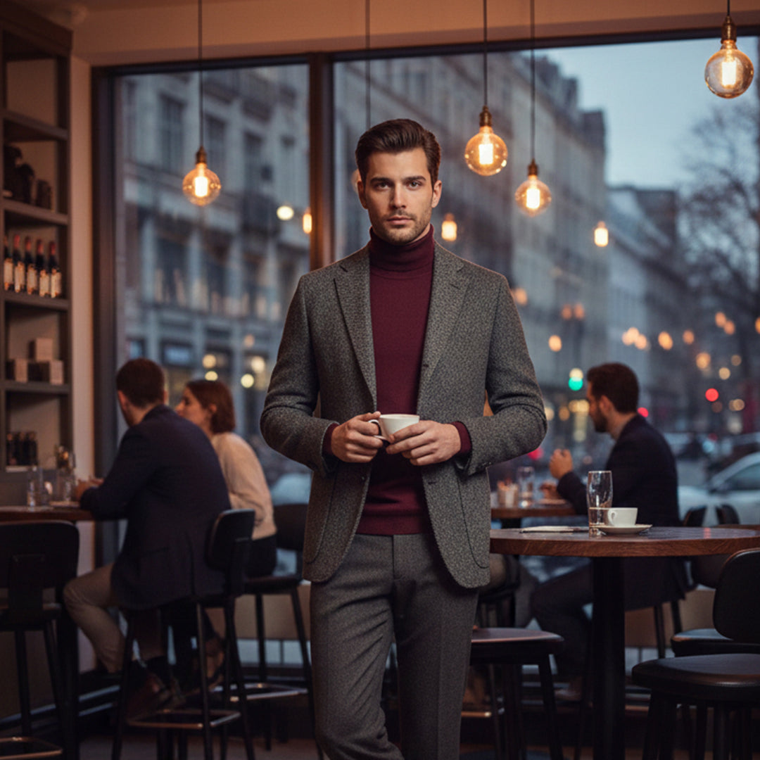 The Soveria Men’s Single Breasted Wool Herringbone Tweed Blazer