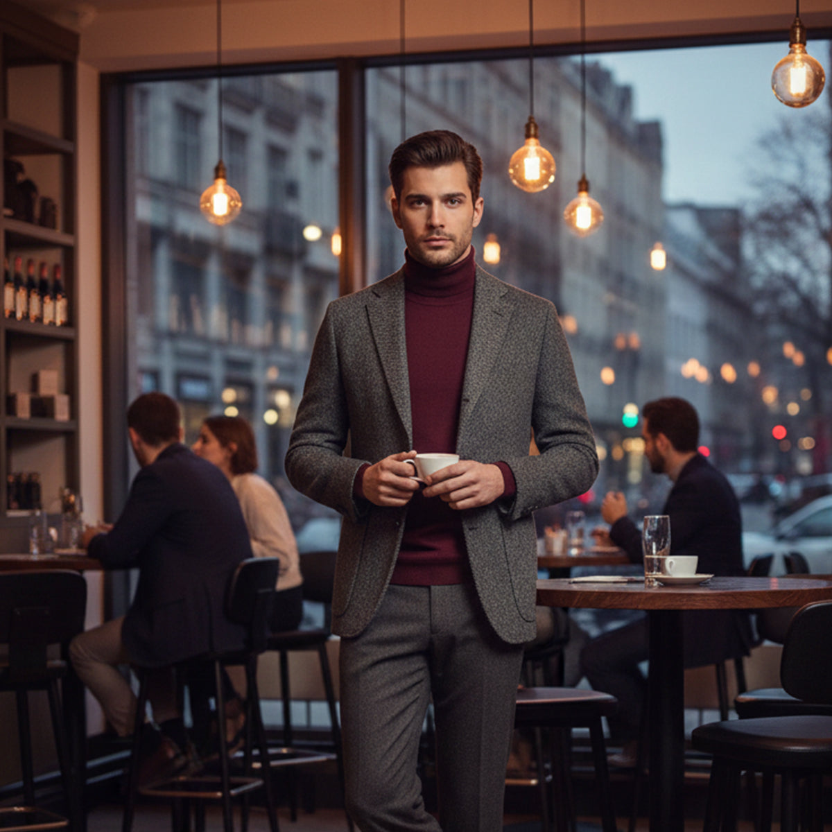 The Soveria Men’s Single Breasted Wool Herringbone Tweed Blazer