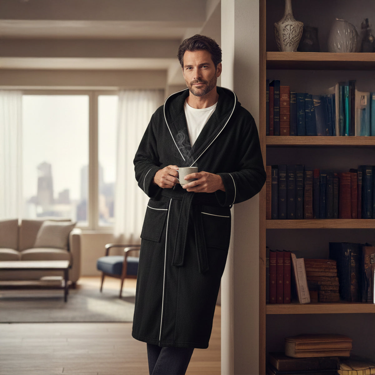 The Greenwich Men's Hooded Long Bathrobe with Belt