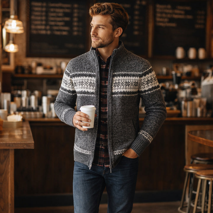 The Castello Men’s Knitted Zip Up Cardigan with Cable Pattern
