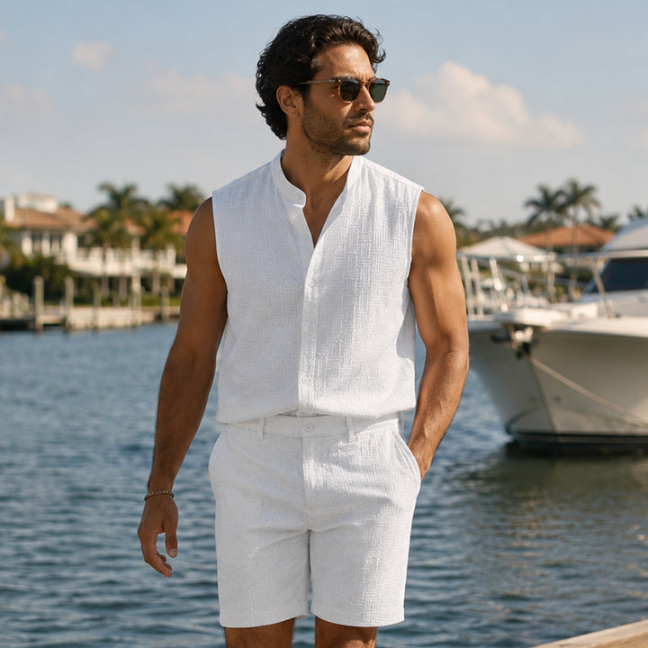 The Ironbridge Men’s Summer Sleeveless Button Up Shirt & Shorts Set