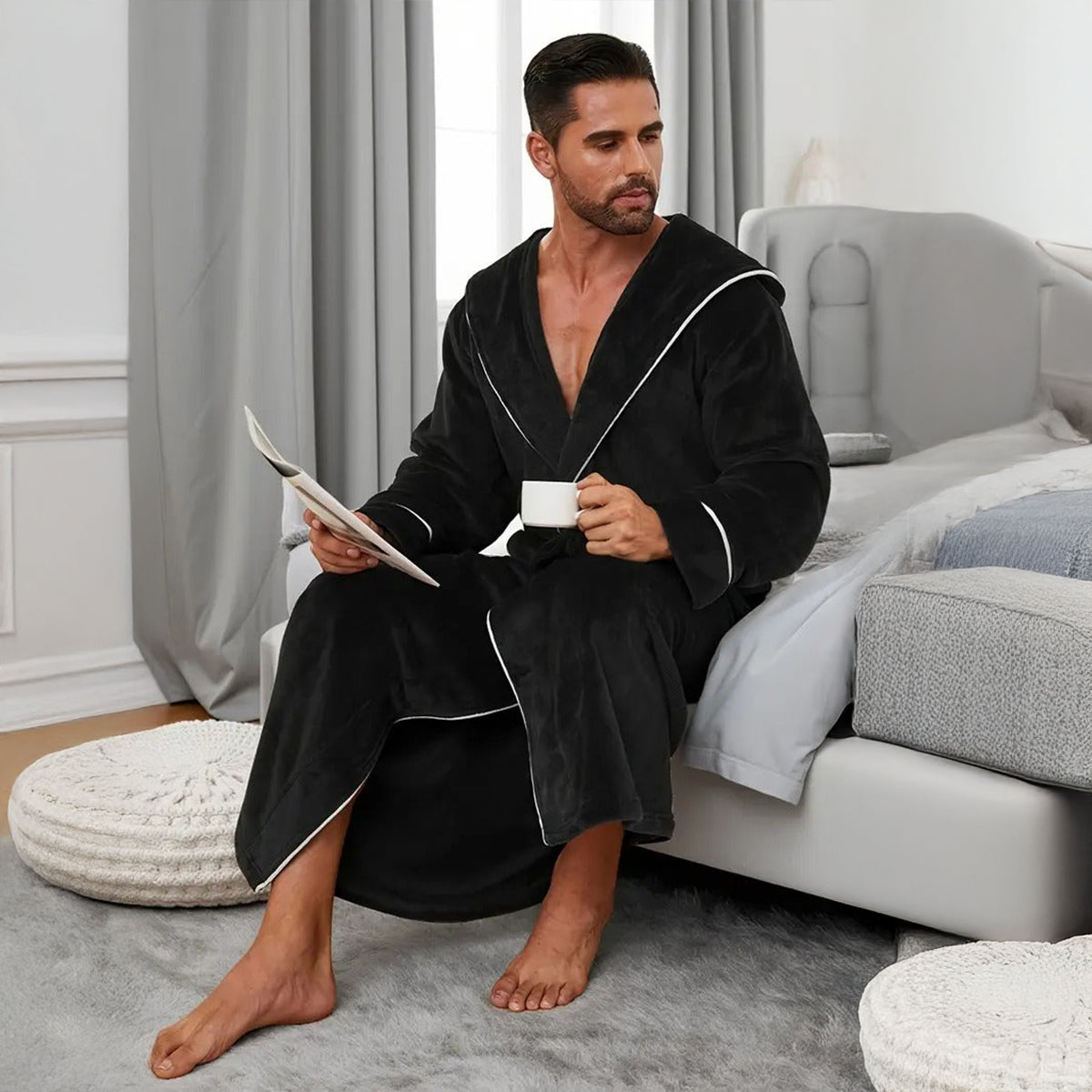 The Kenilworth Men's Hooded Fleece Long Bathrobe with Belt