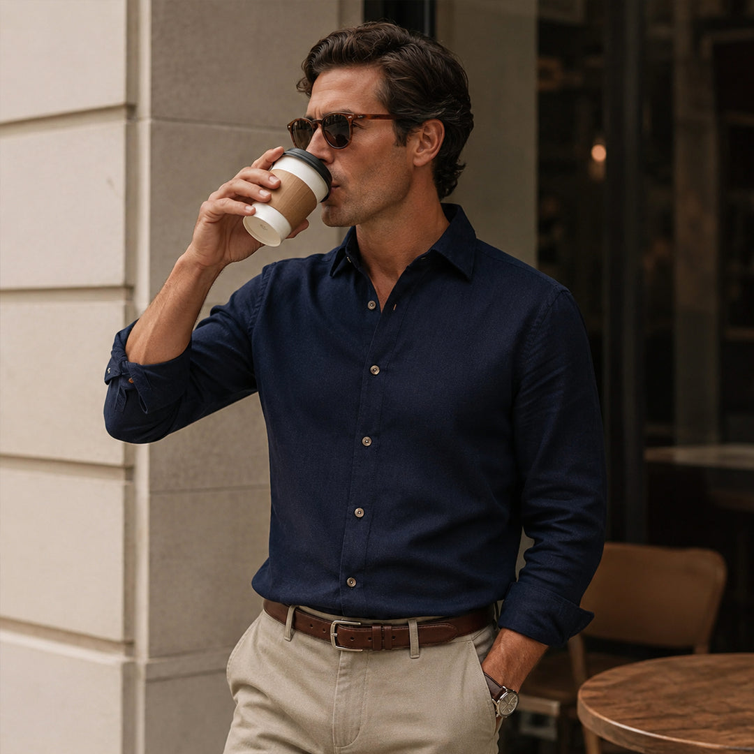 The Lucca Alta Men’s Cotton Business Casual Corduroy Shirt