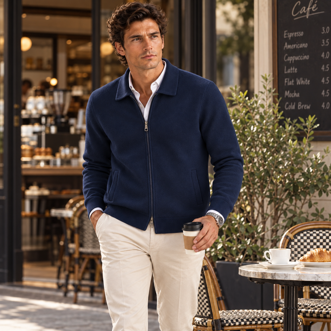 The Roma Men's Luxury Knitted Wool Zip Cardigan