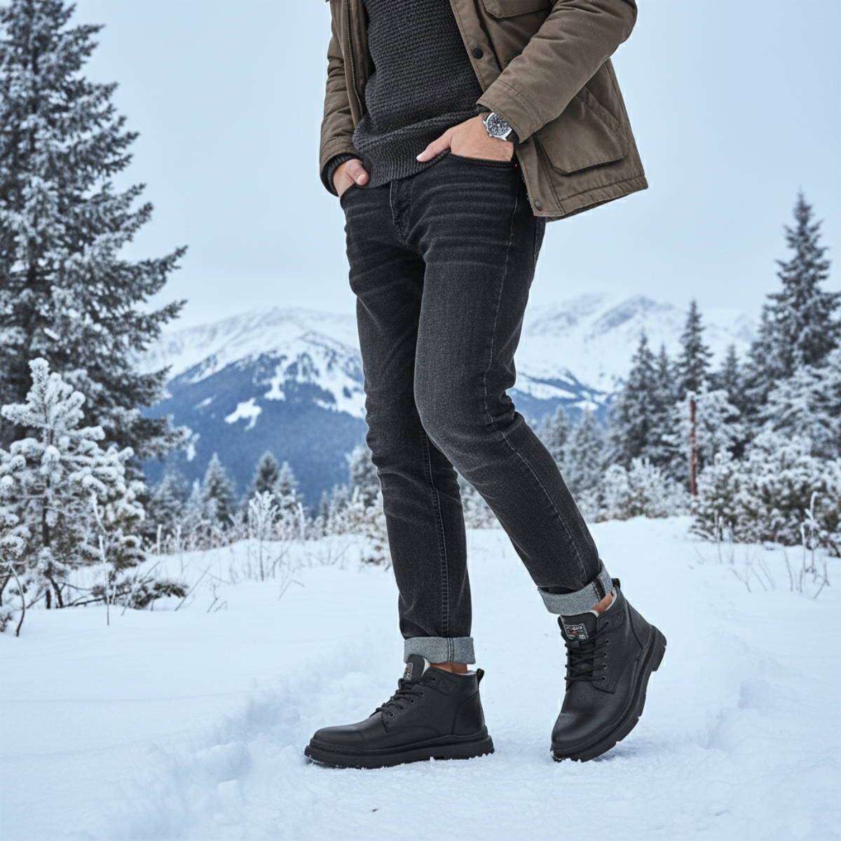 The Silverfield Men’s Classic Lace Up Leather Ankle Snow Boots