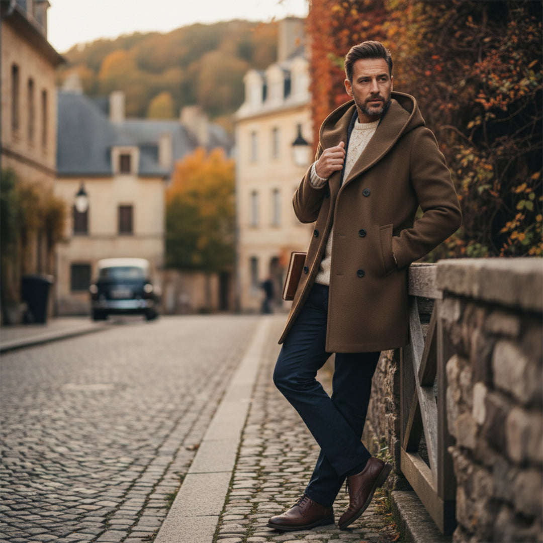 The Bonassola Men’s Double Breasted Hooded Trench Coat