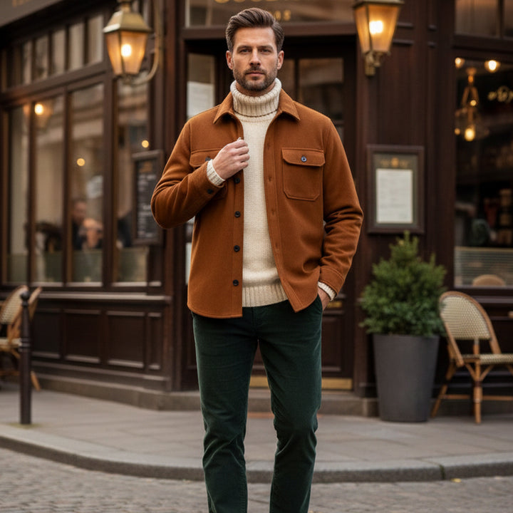 The Hyatt Men's Camel Overshirt - Slim Fit Luxury Jacket with Pockets