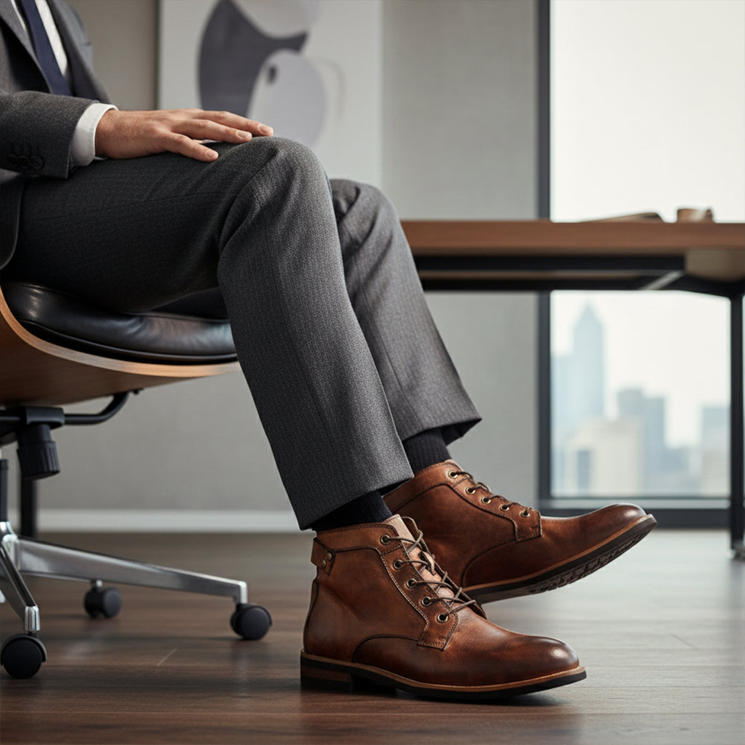 The Lucca Men’s Lace Up Vintage Faux Leather Ankle Boots