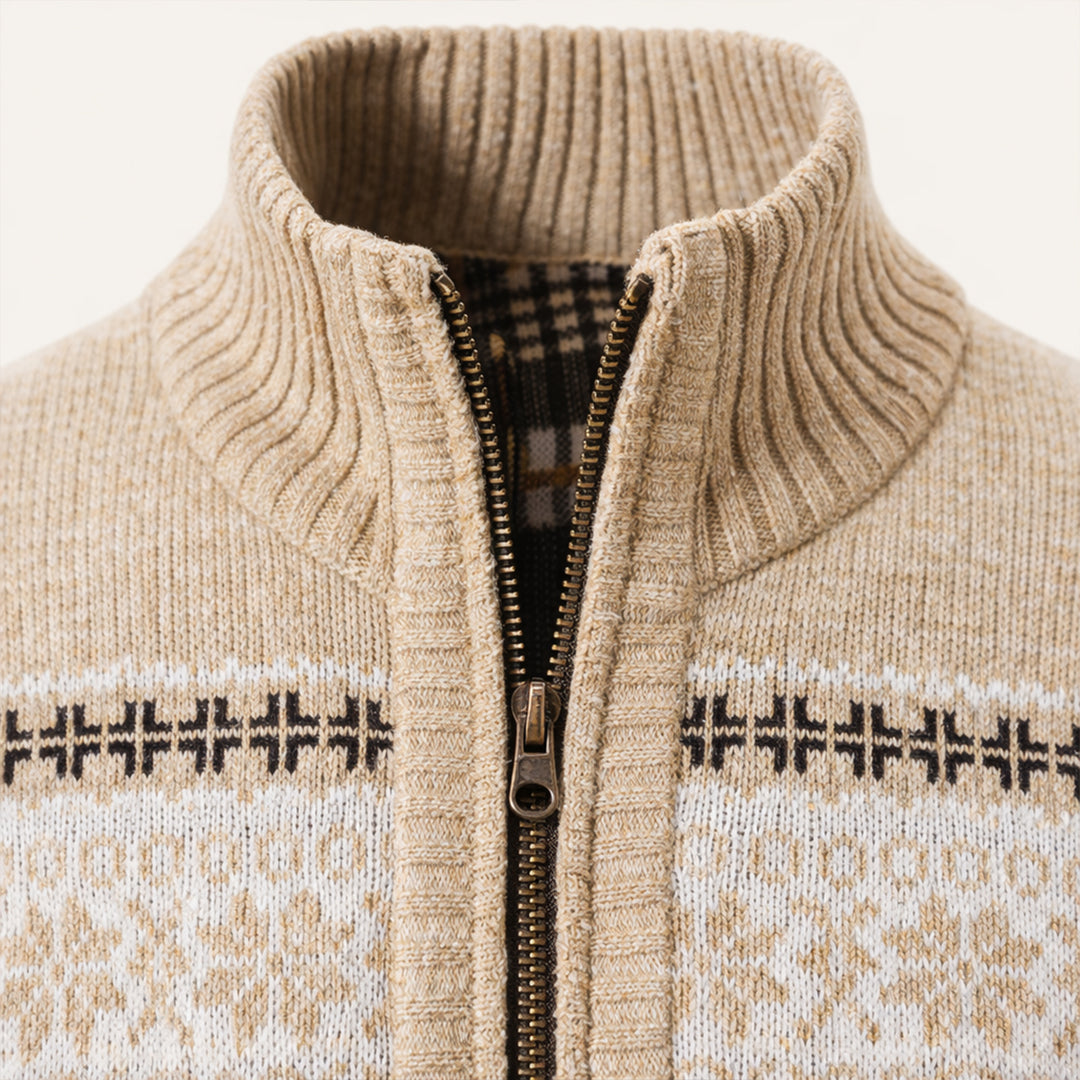 The Castello Men’s Knitted Zip Up Cardigan with Cable Pattern