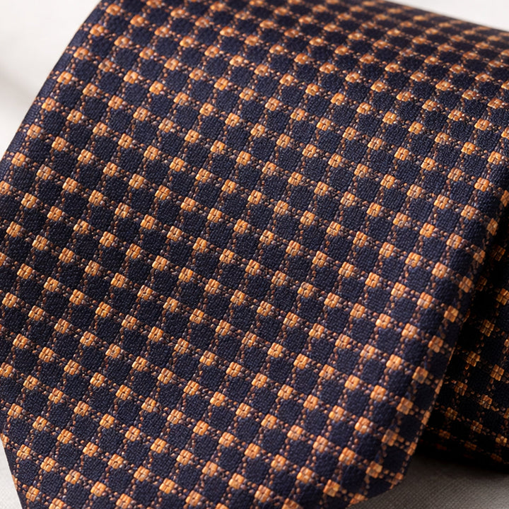 The Monterosso Silk Neck Tie - Brown Check Pattern