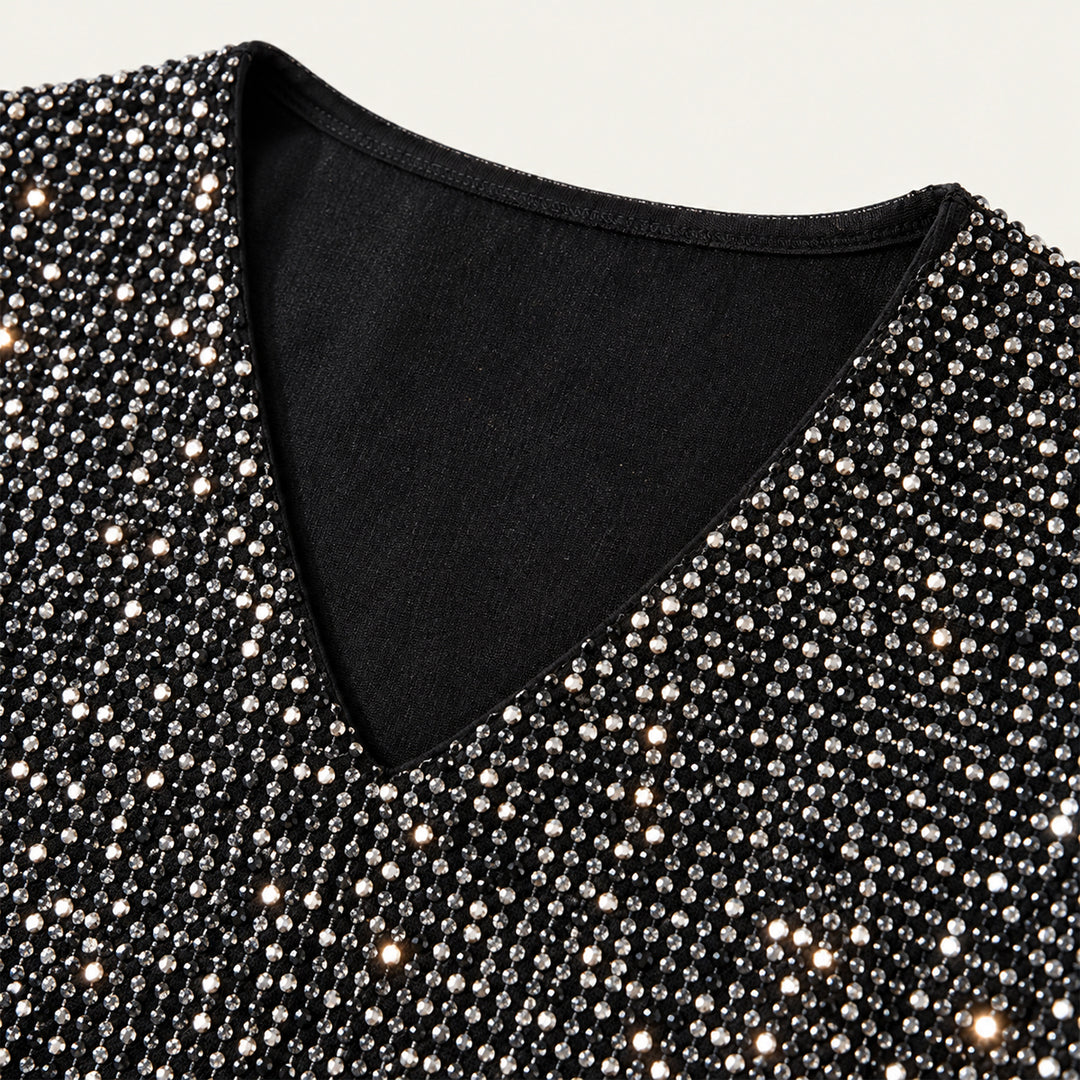 Women's Glitter V Neck Long Sleeve Top