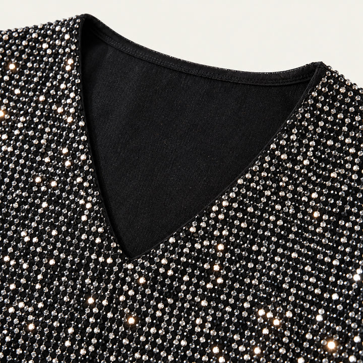 Women's Glitter V Neck Long Sleeve Top