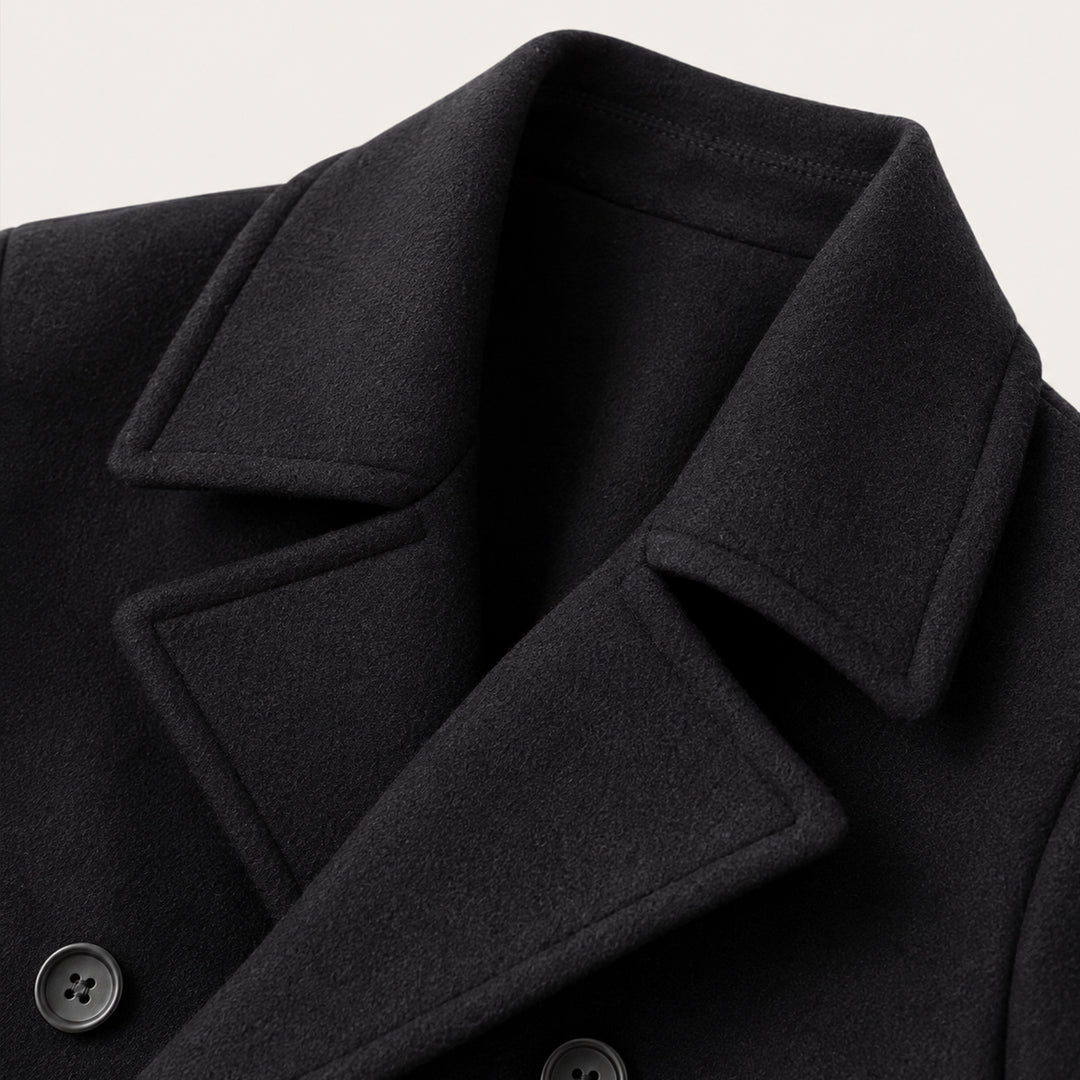 The Buckingham Men’s Warm Winter  Double Breasted Wool Peacoat – Black