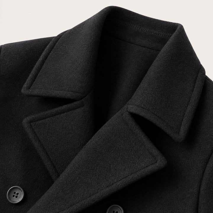 The Buckingham Men’s Warm Winter  Double Breasted Wool Peacoat – Black