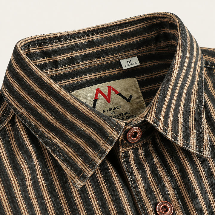 The Marseille Men's Cotton Retro Striped Button Up Shirt