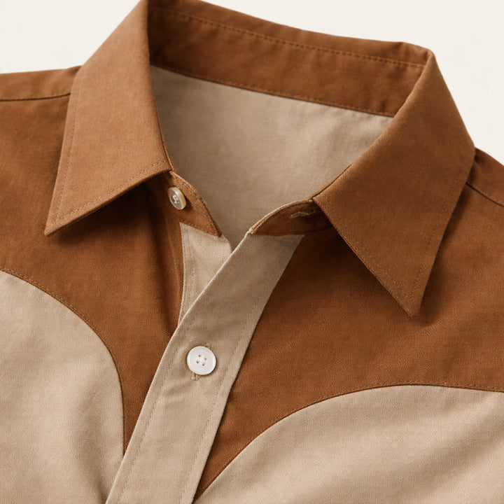 The Brookcrest Men’s Two Tone Patchwork Western Retro Denim Shirt