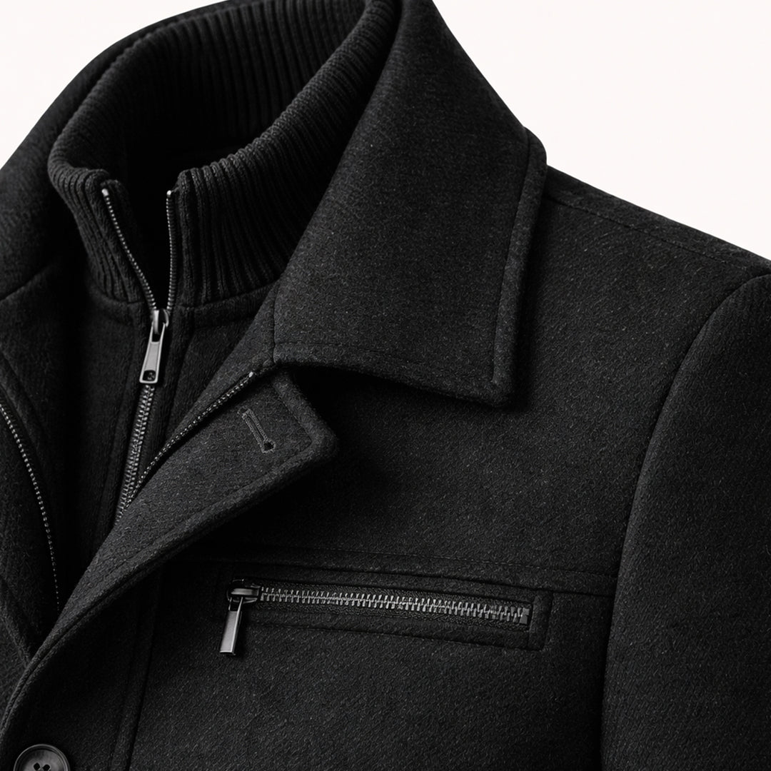 The Windermere Men’s Smart Wool Blend Jacket with Zipper and Button Closure