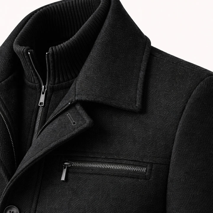 The Windermere Men’s Smart Wool Blend Jacket with Zipper and Button Closure