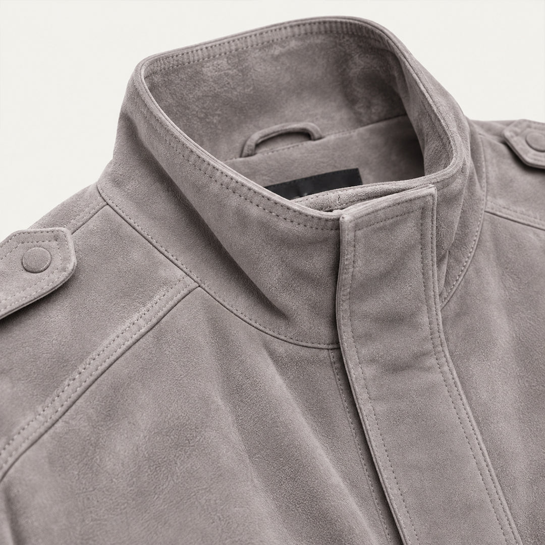 Women's Cropped Suede Bomber Jacket in Gray
