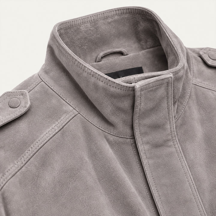 Women's Cropped Suede Bomber Jacket in Gray