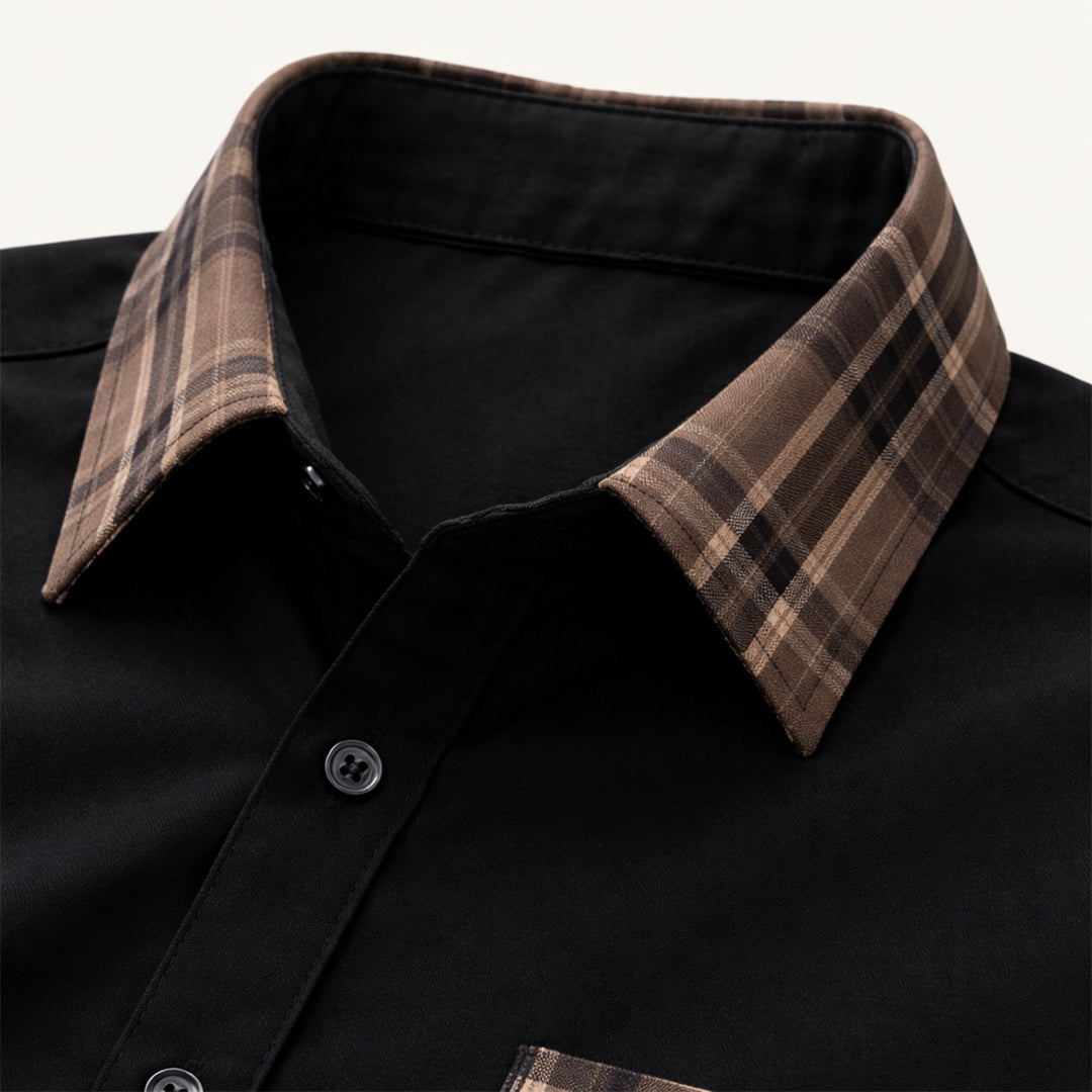 The Amelia Men’s Casual Button Up Dress with Plaid Collar & Cuffs