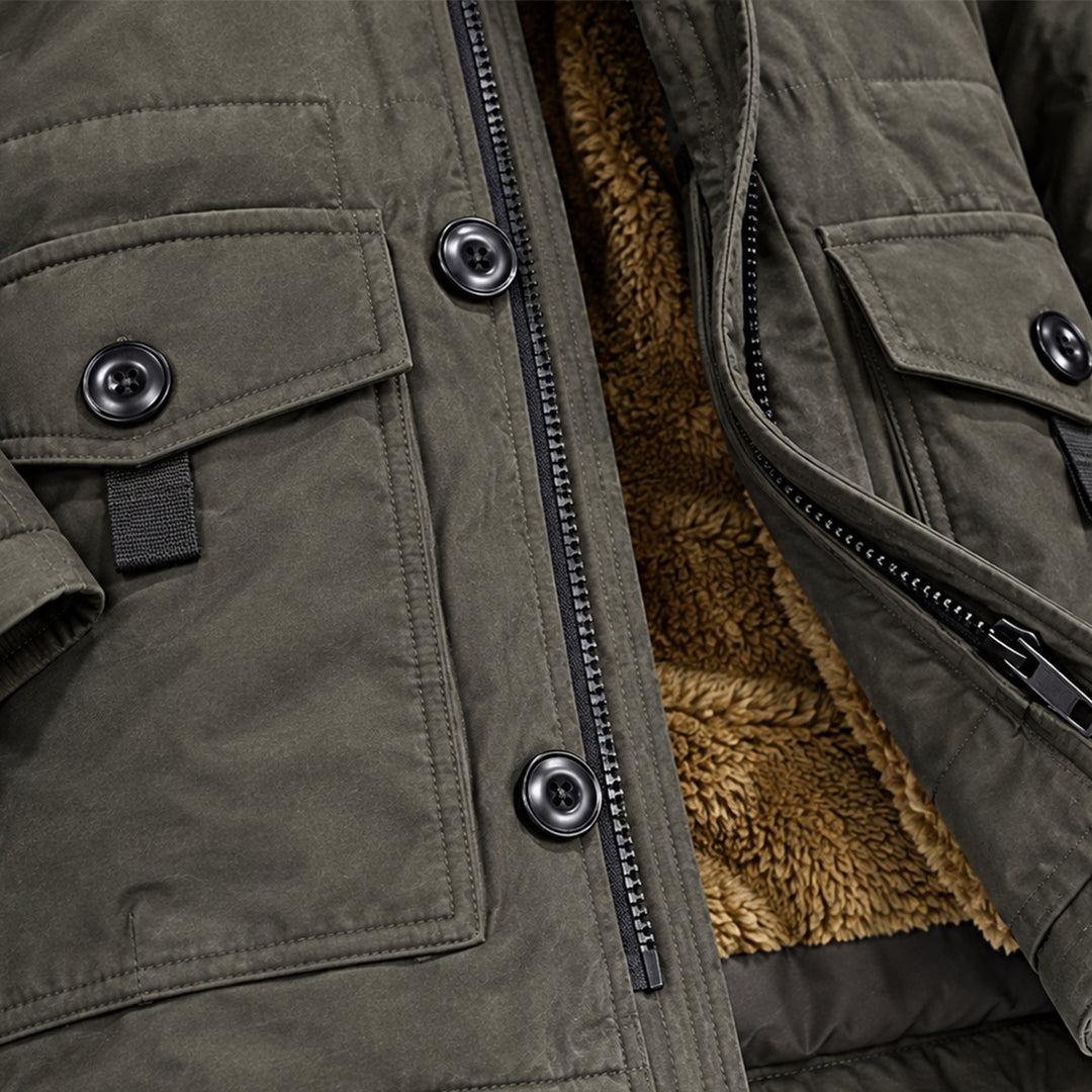 Men's Puffer Jacket Charcoal Fur Hooded Winter Coat